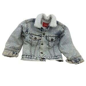 Vintage 80's Levis Sherpa Lined Acid Washed Denim Jean Jacket Toddler Size 6